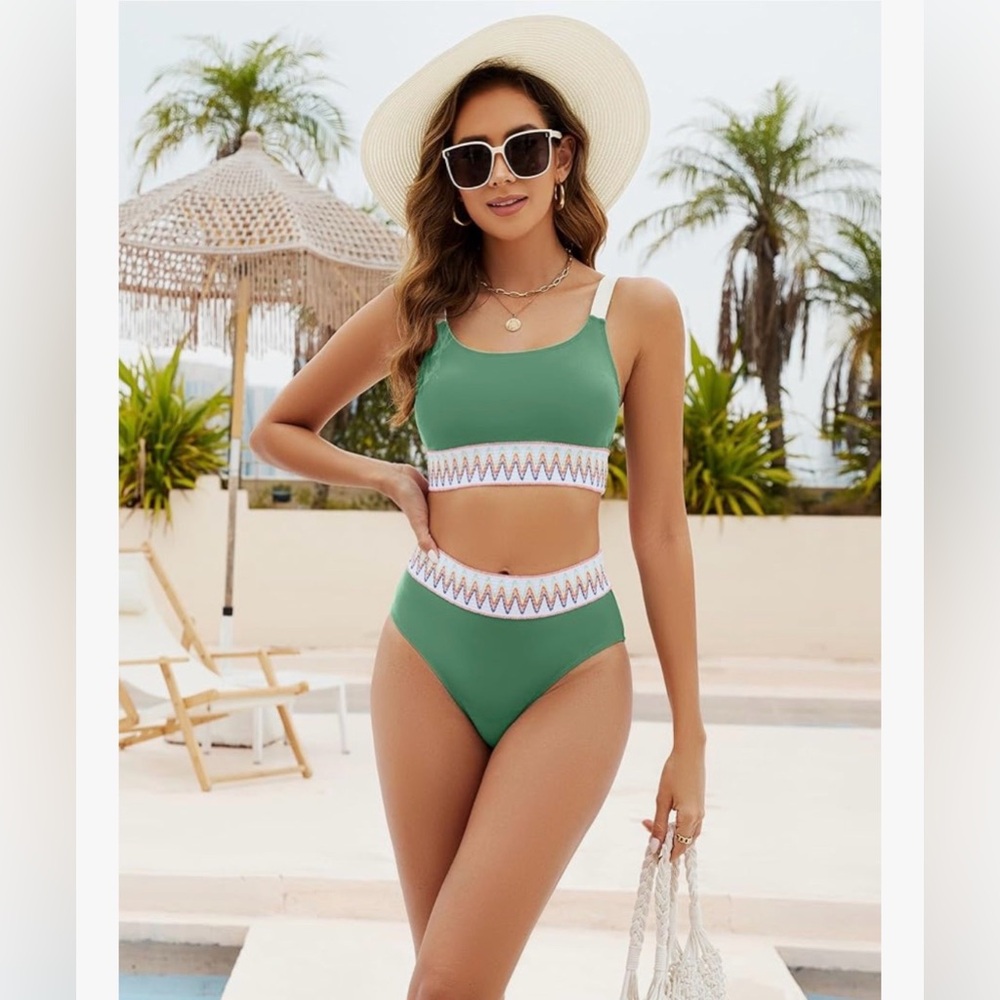 Stylish Green and White Bikini Set